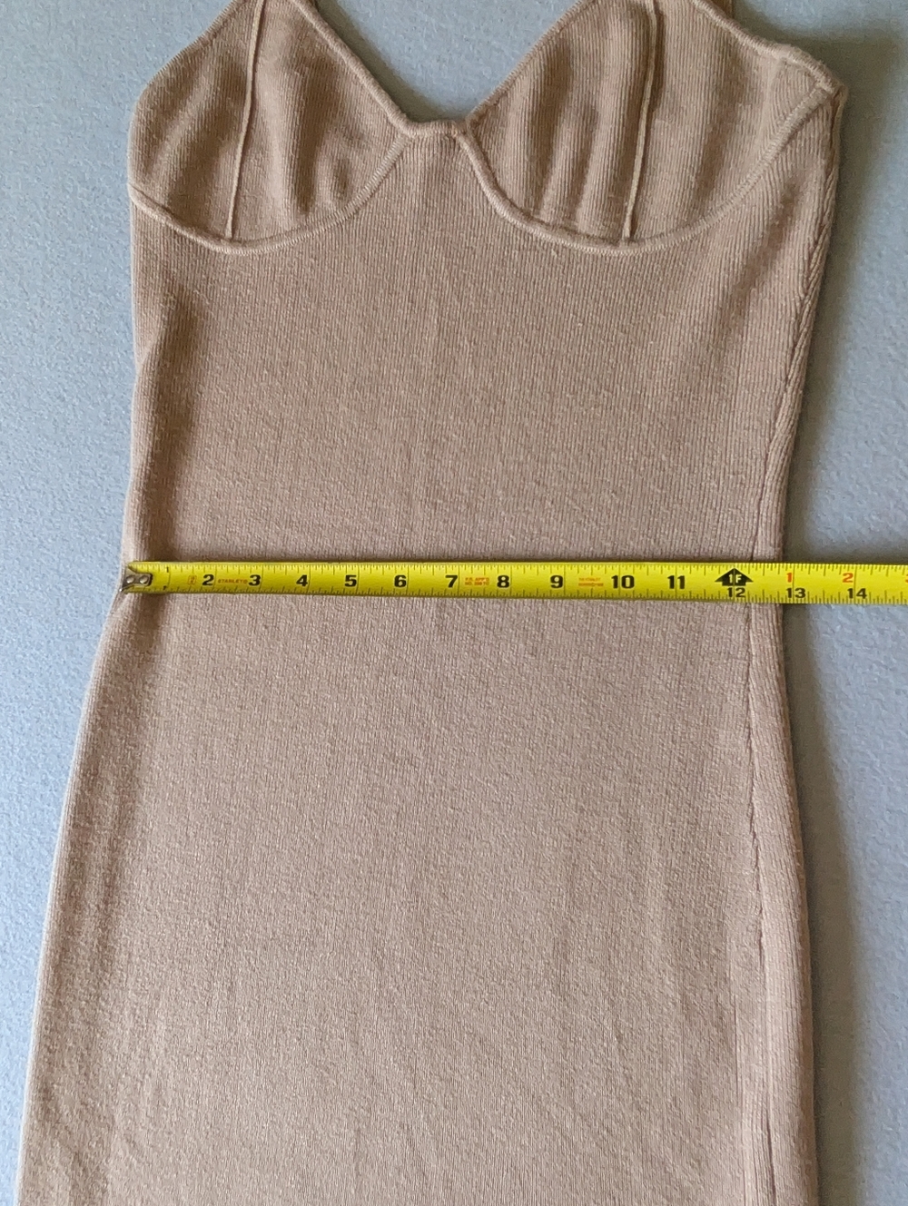 Tan Beige Midi Dress Sweater Bodycon Slit Sz M Minimal Glam Neutral Quiet Luxury image 5